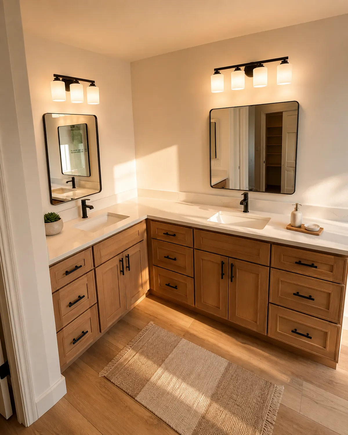 Primary bathroom remodel with a double vanity, completed by B&D Homes